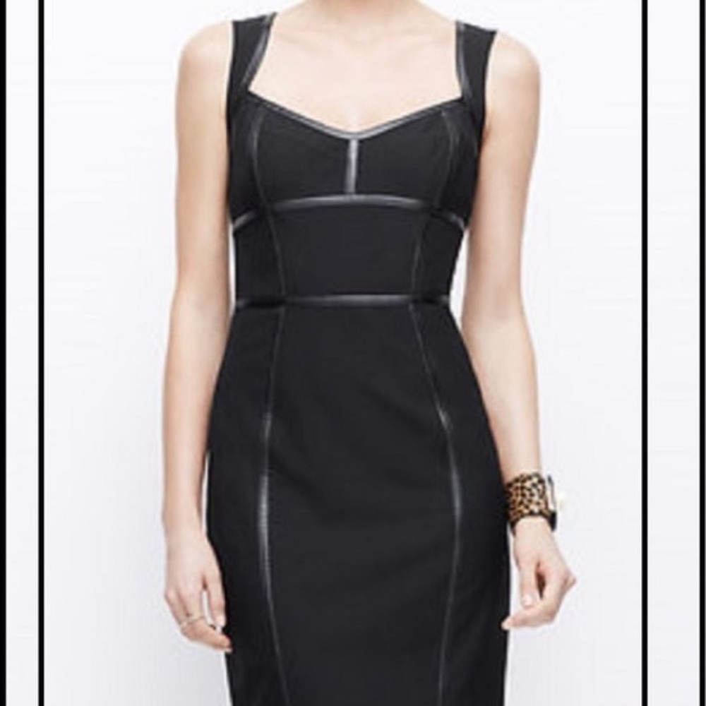 Ann Taylor black dress, leather piping NWOT